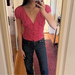 NWT Motel Red Gingham Button-Up Top